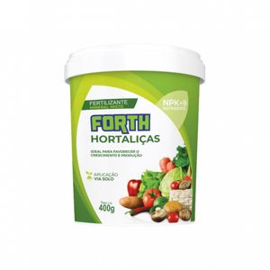 Forth Hortaliças 400gr REG SP0032042000039 N9% P2O515% K2O10% Ca2,5% Mg2,5% S9% B0,06%Mn0,1%Cu0,05%Fe0,22%Mo0,005Zn0,2%