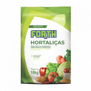 Forth Hortaliças 10 kg REG SP0032042000039 N9%;P2O515%;K2O10%;Ca2,5%;Mg2,5%;S9%B0,06%Mn0,1%Cu0,05%Fe0,22%Mo0,005Zn0,2%
