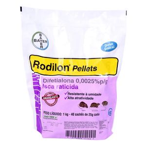 Raticida Rodilon Pellets 1Kg (40 sachês de 25g) Bayer