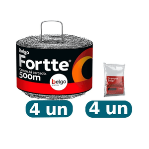 Kit Cerca | 4 Rolos Arame Fortte 500m + 4 Pacotes Grampo 1 KG Galvanizado Grande 9 X 1"