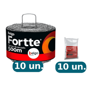 Kit Cerca | 10 Rolos Arame Farpado Fortte 500m + 10 Pacotes Grampo 1 KG Galvanizado Grande 9 X 1"