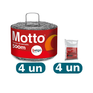 Kit Cerca | 4 Rolos Arame Motto 500m + 4 Pacotes Grampo 1 KG Galvanizado Grande 9 X 1"