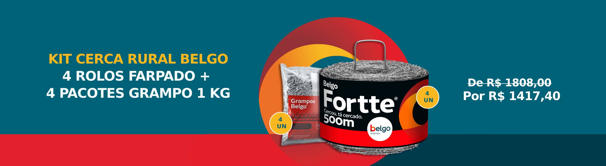 Promoção Kit Cerca Rural: 4 Rolos Arame Farpado 500m + 4 Pacotes Grampo 1 KG